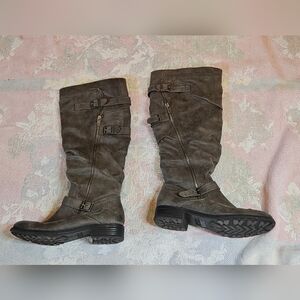 White Mountain Roxy Tall Gray S Suede Moto Riding Boots Size 8.5